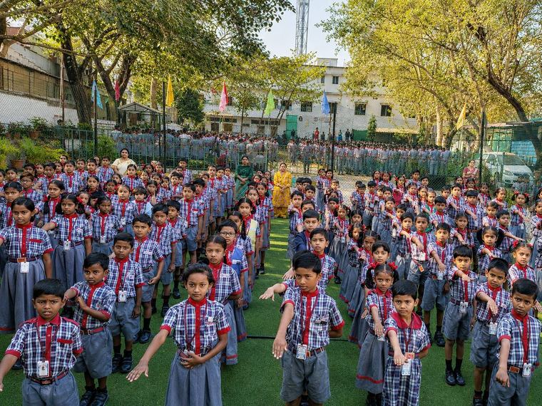Sri Triveni School students at the morning assembly