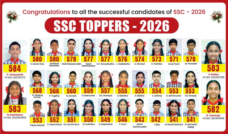 SSC 2026 toppers of Sri Triveni School with their scores